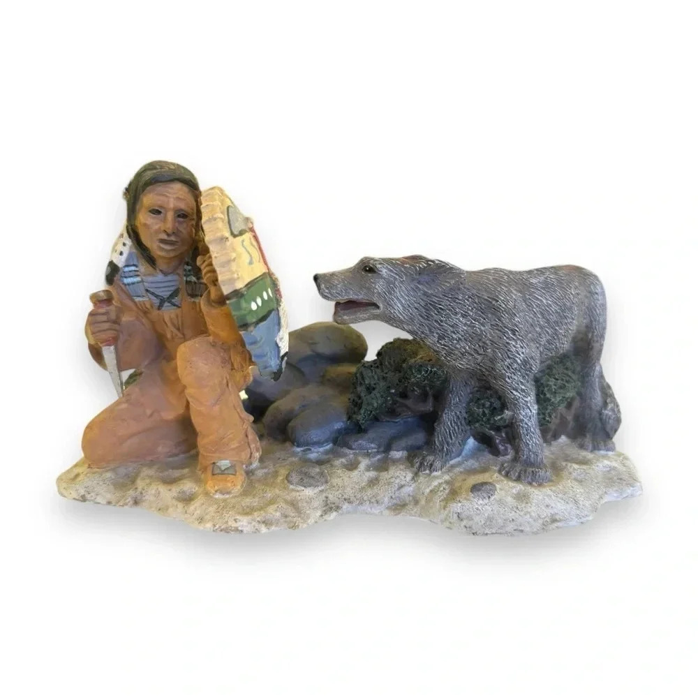 Vintage Old West Visions Limited Edition Indian and Wolf Sculpture